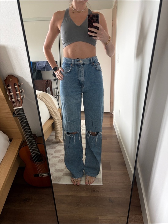 Zara Denim - Zara Light Blue High-Rise Distressed Straight Jeans